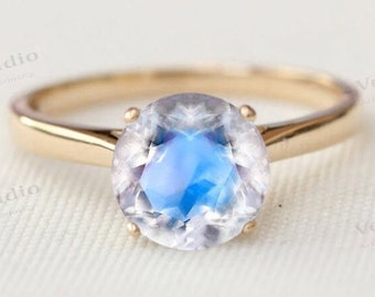Rainbow Moonstone Engagement RIng 14k Gold Moonstone Wedding Ring Unique Solitaire Engagement Ring Vintage Moonstone Bridal Promise Ring