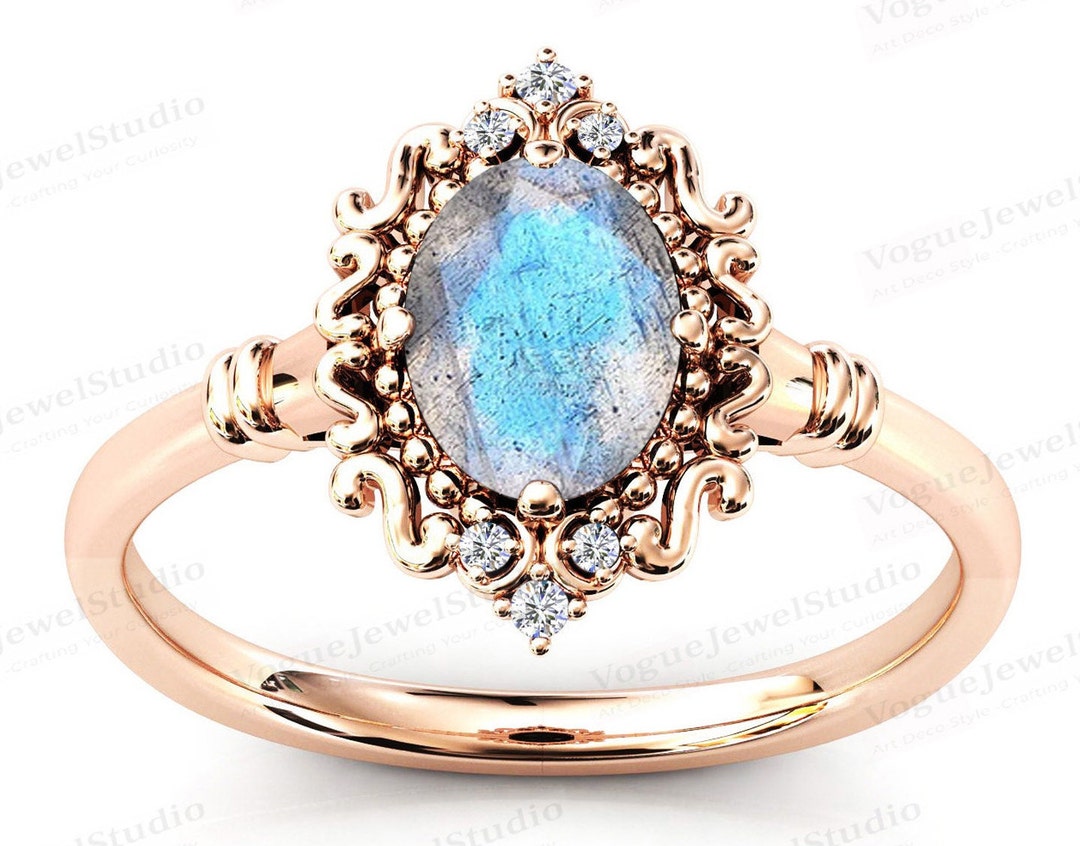 Labrine Engagement Rings Unique Labradorite Engagement Ring Art Deco Labradorite Wedding Ring ...
