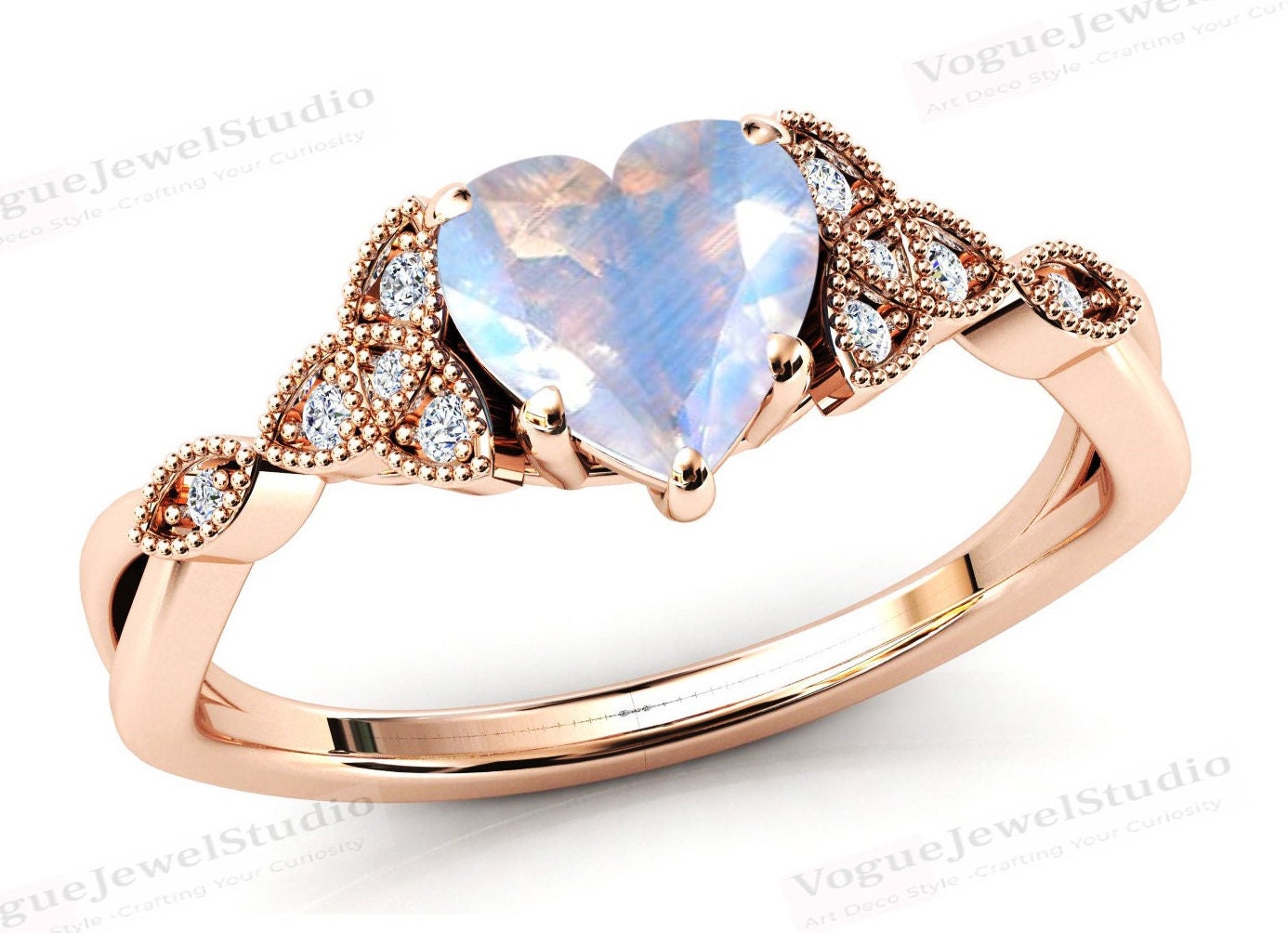 ロビン Buy Rainbow Moonstone Engagement Ring for Her Heart Shaped