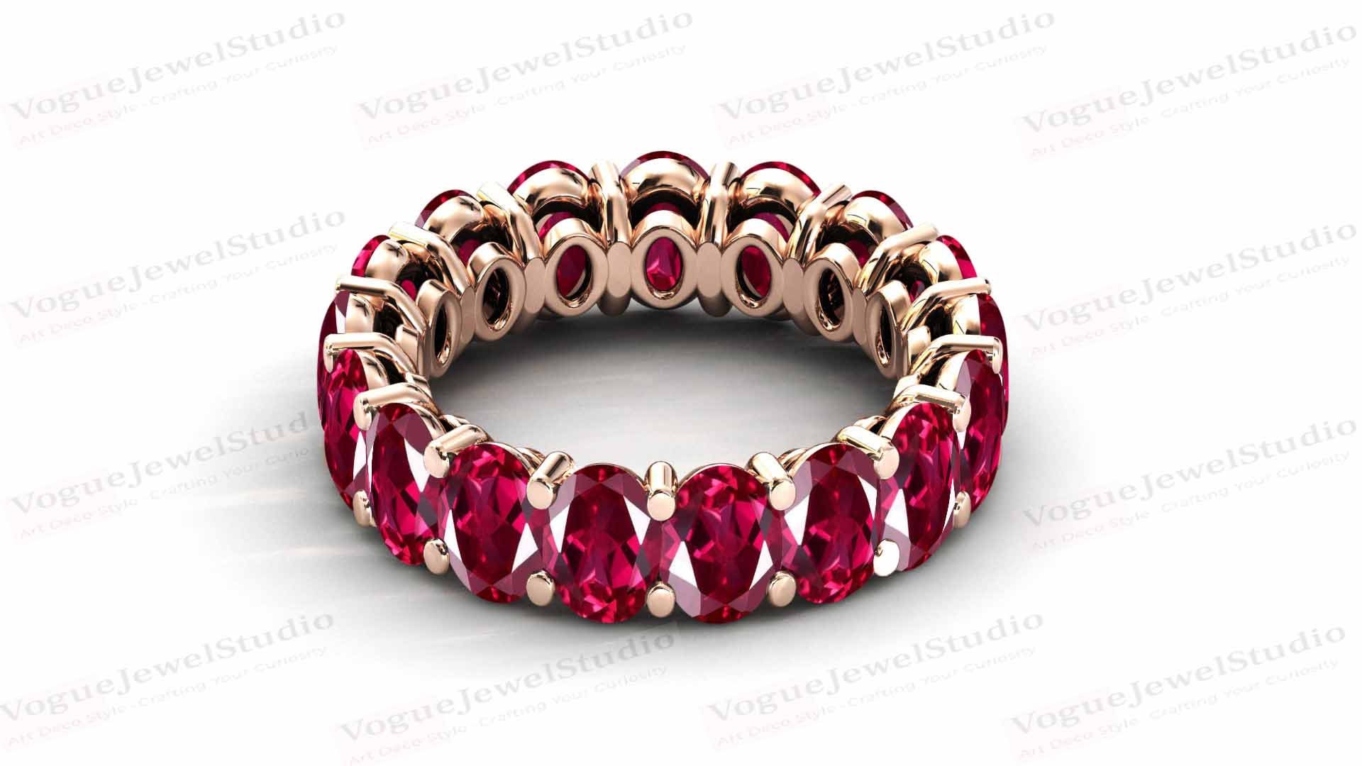 Art Deco Ruby Eternity Band for Women 14k Gold Red Ruby Full Eternity ...
