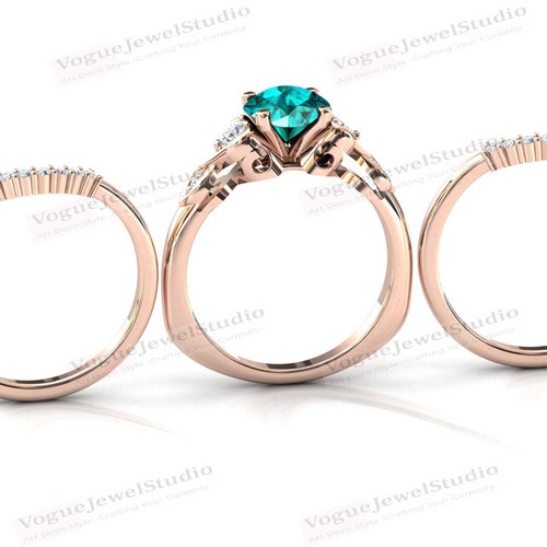 Art Deco Paraiba Tourmaline Engagement Ring shops Set Rose Gold Paraiba Tourmaline Antique Wedding Ring Set Green Paraiba Tourmaline Ring Set