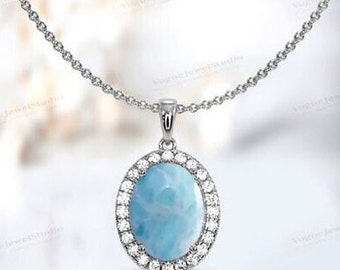 Vintage larimar halo hanger voor vrouwen unieke cabochon edelsteen hanger 14k gouden larimar bruiloft ketting art deco handgemaakte hanger voor haar