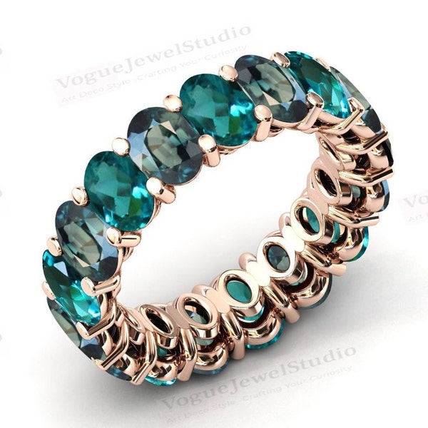 Color Changing Teal Sapphire Eternity Band Vintage Paraiba Tourmaline Full Eternity Wedding Band Cluster Engagement Band Unique Promise Band