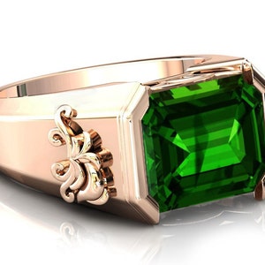 Unique Tsavorite Garnet Signet Ring For Man Emerald Cut Green Tsavorite Garnet Ring Vintage Unisex Ring Antique Anniversary Gift For Him