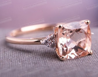 Cushion Cut Morganite Engagement Ring Rose Gold Morganite Wedding Ring Unique Morganite Bridal Ring 14k Gold Morganite Promise Ring For Her