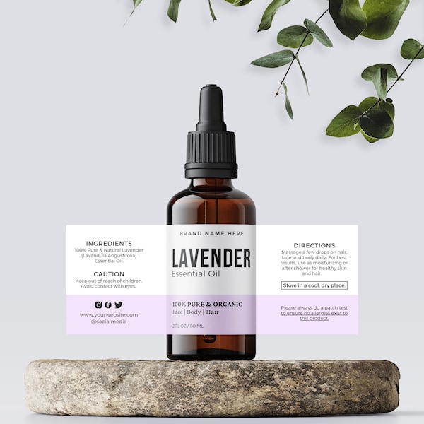 Aangepast productlabel - bewerkbare etiketsjabloon - stijlvol druppelflesje etherische olie labelontwerp - doe-het-zelf-etiketflesetiket - 2oz 4oz label