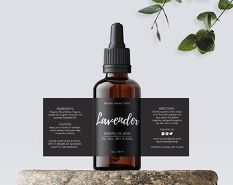 Etiqueta de producto personalizada - Plantilla de etiqueta editable para hacer uno mismo - Diseño elegante de etiqueta de aceite esencial con gotero - Etiqueta para botella hecha a mano - Etiqueta de 1 oz, 2 oz y 4 oz