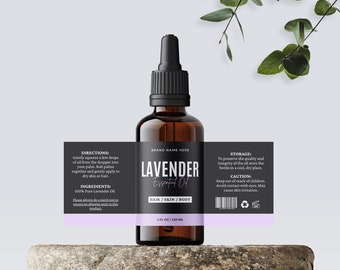 Diseño de etiqueta de aceite esencial - Etiqueta de botella con gotero - Etiqueta de botella DIY - Etiqueta de 2oz 4oz - Plantilla de etiqueta editable - Etiqueta de producto personalizada