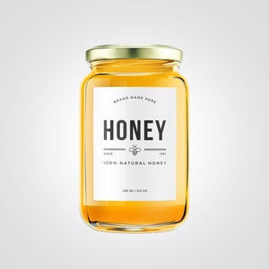 Honey Jar Label Template Design, Honey Stickers, Homemade Honey Labels, Canning Labels, Mason Jars Labels, Apothecary Labels, Honigetiketten