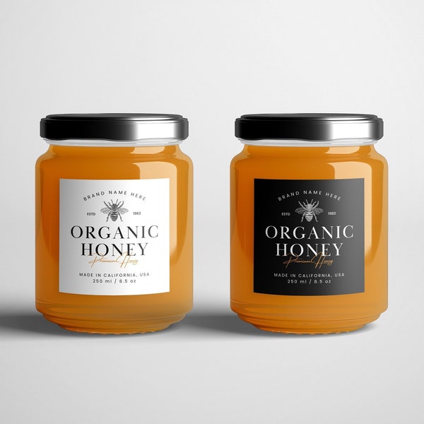 Honey Jar Label Template, Honey Stickers Design, Canva Honey Tags, Honey Packaging, Honey Round Lid Label, Jam Jar Labels, Honig Etiketten