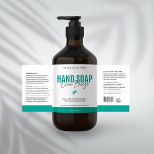 Custom Bottle Label - Liquid Soap Editable Boston Round Label - Dropper Bottle 16 oz Label Design - Canva DIY Bottle Label Template
