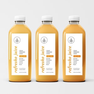 Plantillas de etiquetas para botellas de jugo natural, etiquetas para botellas de jugo, calcomanías para jugo crudo, etiquetas para jugo prensado en frío imprimibles, etiquetas para batidos de Canva