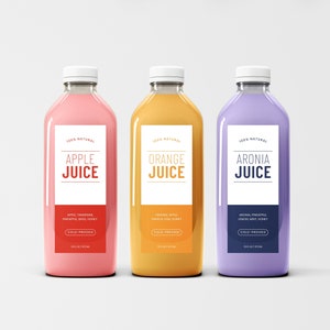Editable Juice Bottle Label Template, DIY Customizable Design, Juice Packaging, Printable Label, Instant Download, 8 oz, 12 oz, 16 oz