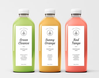 Editable Juice Bottle Label Template, Canva Cold Pressed Juice, Smoothie Label Design, Beverage Bottle Label, 8 oz, 12 oz, 16 oz Labels