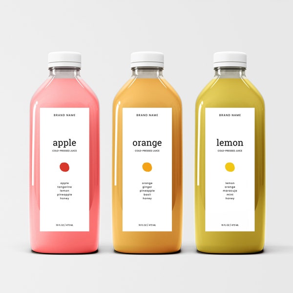Editable Juice Bottle Label Template, DIY Custom Design, Black Printable Labels, Personalized Juice Packaging, Editable Drink Labels