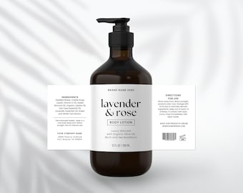 Skincare Dispenser Bottle Label Template, Pump Bottle Labels, Body Lotion Stickers, Hand Soap Labels, Shampoo Bottle Label, Body Wash Label