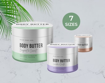 Body Product Jar Label Template - Canva Wrap Around Labels - Luxury Modern Body Butter Cream Stickers & Circle Lid Labels - Cosmetic Labels