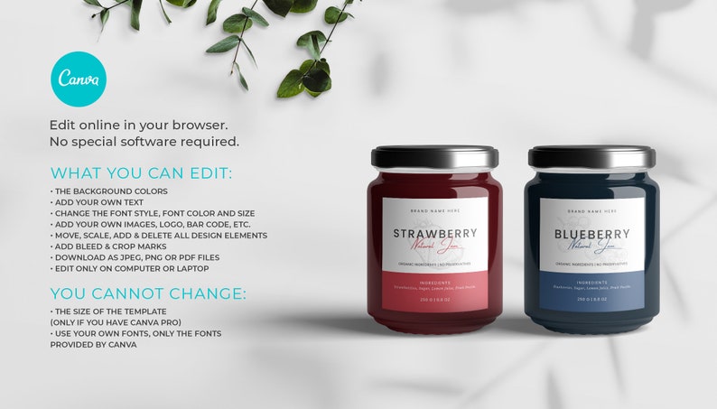 Jam Jar Labels Template, Canning Labels, Mason Jar Labels, Jam Stickers ...