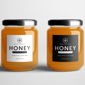 Honey Jar Label Design, Custom Honey Sticker Template, Canva Jam Jar Labels, DIY Editable Honey Label, Honigetiketten, Etiquette Miel