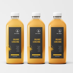 Juice Labels Template, Juice Bottle Labels, Editable Juice Labels, Juice Logo, Juicing Labels, Black and White Labels, Juice Labels Stickers