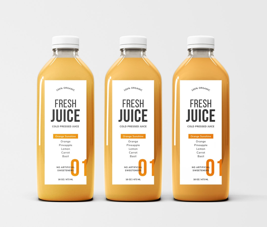 Juice Labels Template, Custom Juice Bottle Label, Canva Raw Juice Label