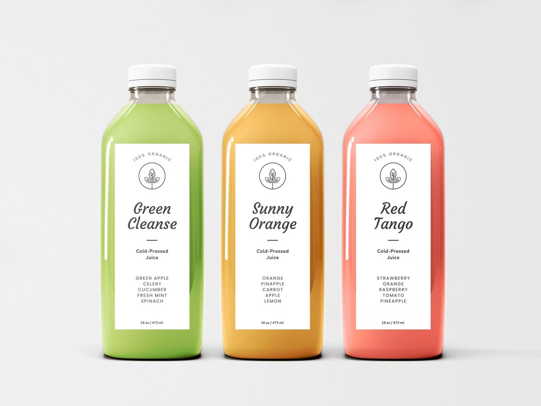 Editable Juice Bottle Label Template, Canva Cold Pressed Juice