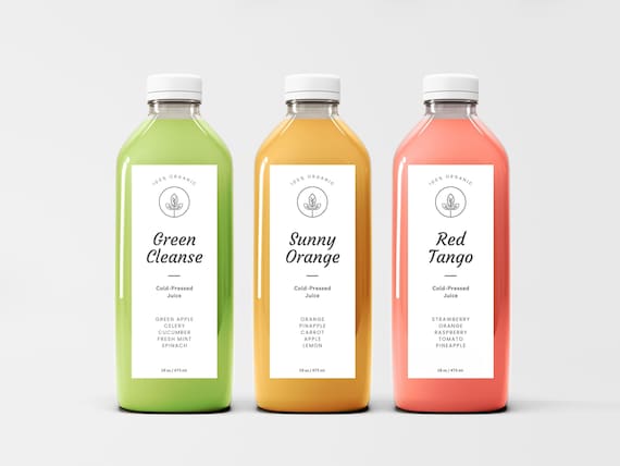 Editable Juice Bottle Label Template, Fresh Juice Label Sticker Design, 12  and 16 Oz, Editable Drink Bottle Labels, Smoothie Label Template 