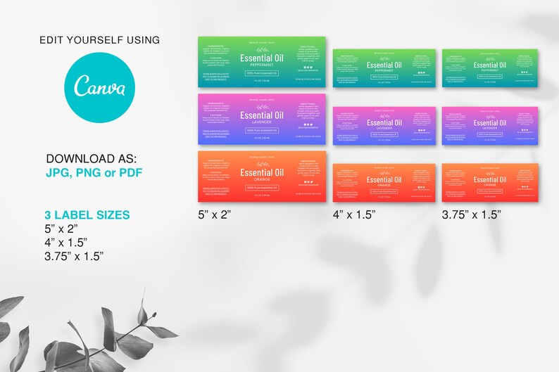 Customizable Dropper Bottle Label, Gradient Color Labels, Essential ...