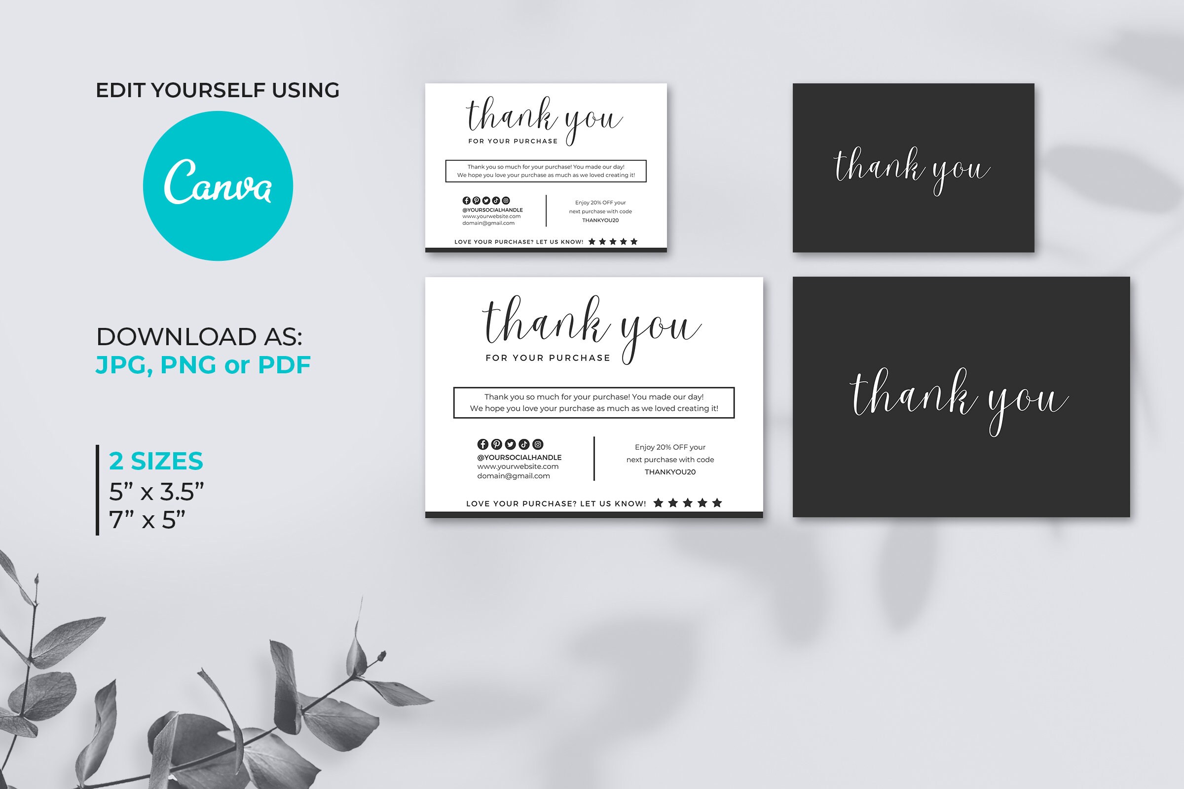 Minimal Thank You Card Template - Canva Editable Thank You Card - Small ...