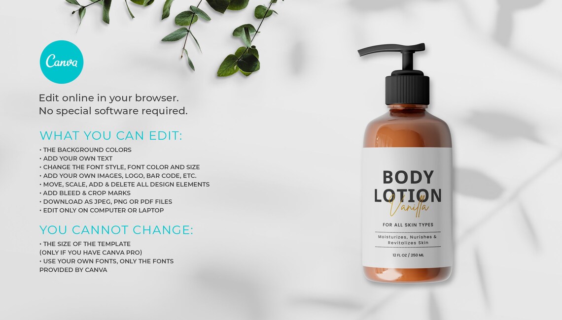 Shampoo and Conditioner Bottle Label Template, Body Wash Labels, Body ...
