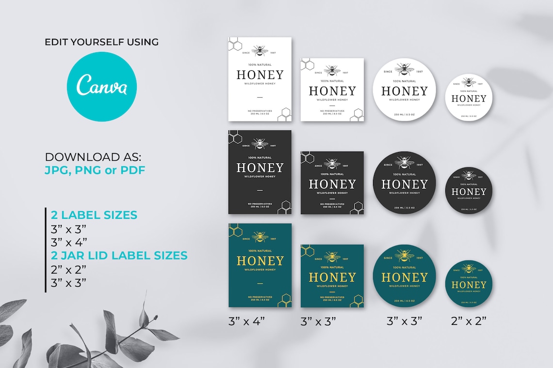 Editable Honey Jar Labels Template, Printable Honey Labels, Homemade