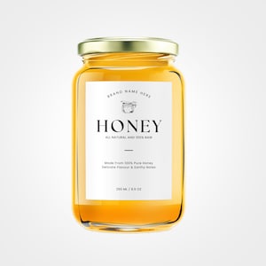 Modèle d'étiquette personnalisé pour pot de miel, conception d'autocollants Canva miel, étiquettes modifiables de pot de confiture, Etichetta Miele, Honig Etiketten, Etiquette Miel
