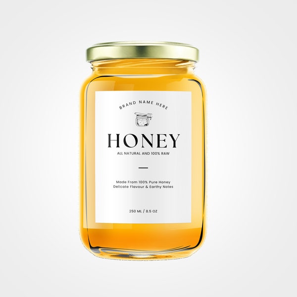 Custom Honey Jar Label Template, Canva Honey Stickers Design, Editable Jam Jar Labels, Etichetta Miele, Honig Etiketten, Etiquette Miel