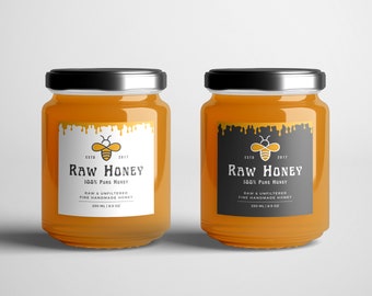 Étiquettes de pot de miel, Étiquette de miel fait maison, Autocollant d'étiquette de miel, Conception d'étiquettes de miel Canva, Stickers miel, Étiquette de miel d'abeille, Étiquettes de miel noires