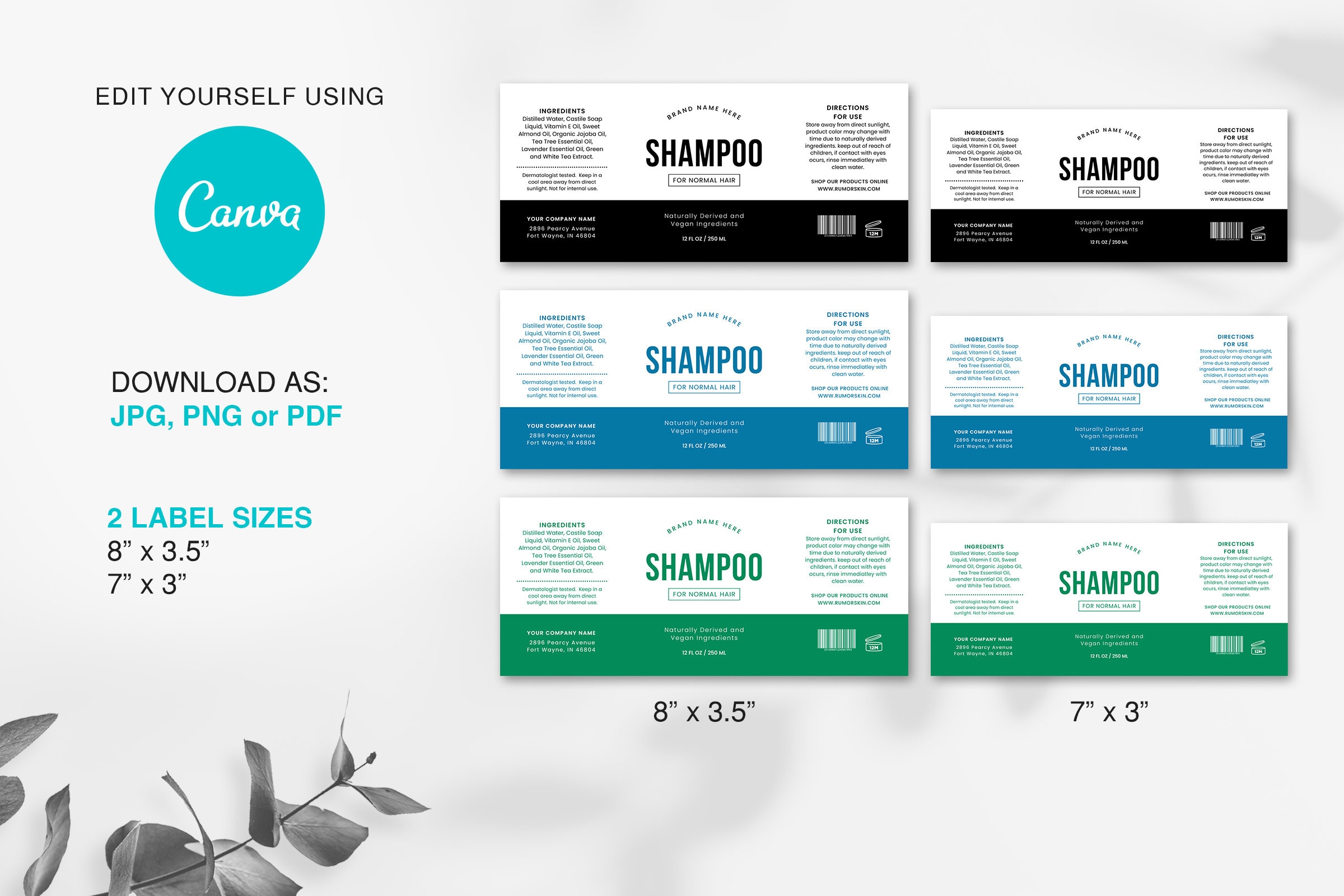 Shampoo Bottle Label Template, Body Wash Labels, Cosmetic Packaging ...