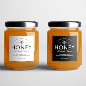 Printable Honey Jar Labels Template, Custom Honey Stickers, Editable Honey Stamp, Honigetiketten, Canva Jam Jar Labels, Etichette Miele