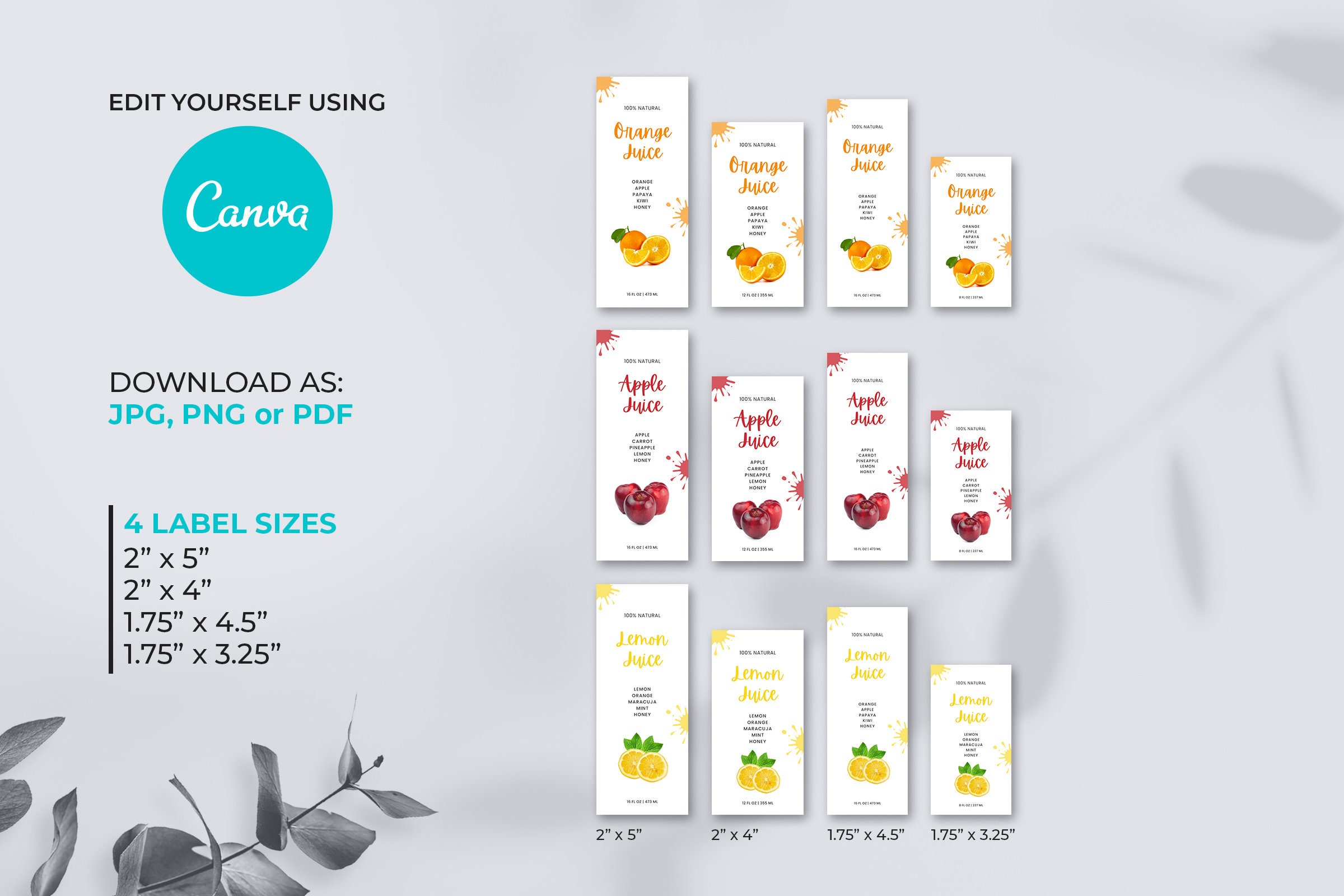 Juice Bottle Label, Custom Juice Labels, Drink Labels, Beverage Labels, Juicing Labels, Juice