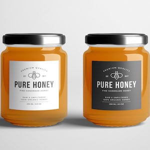 Honey Jar Labels, Honey Labels, Honey Labels Stickers, Canva Editable Honey Label, Round Label Honey, Bee Honey Labels, Homemade Honey
