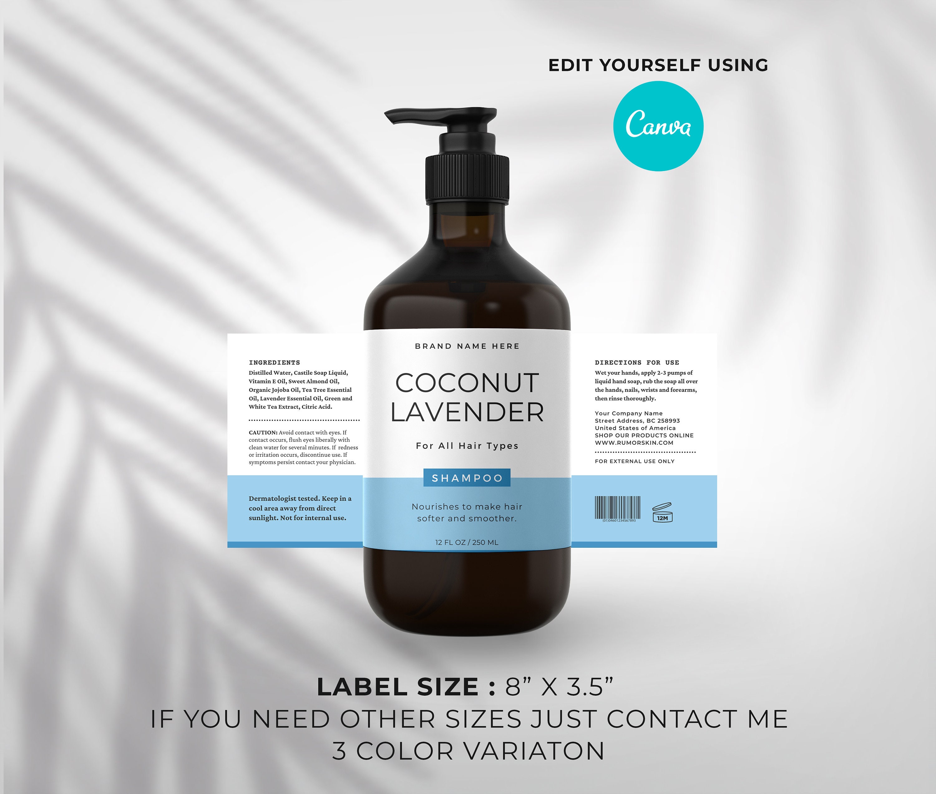 Shampoo Labels Template Bottle Label Template 8 Oz Bottle Label
