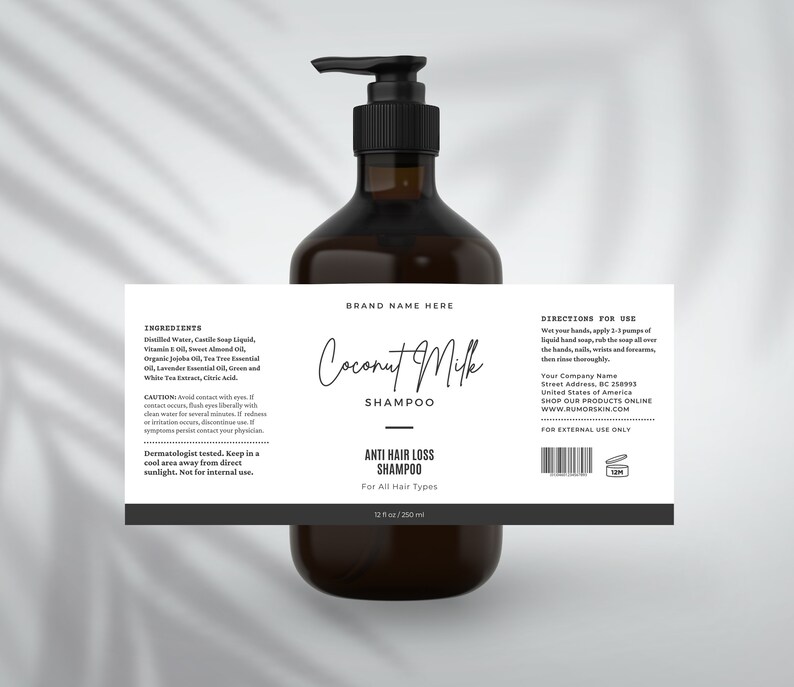 Dispenser Bottle Label - Shampoo Bottle Label - Editable Boston 8x3.5 ...
