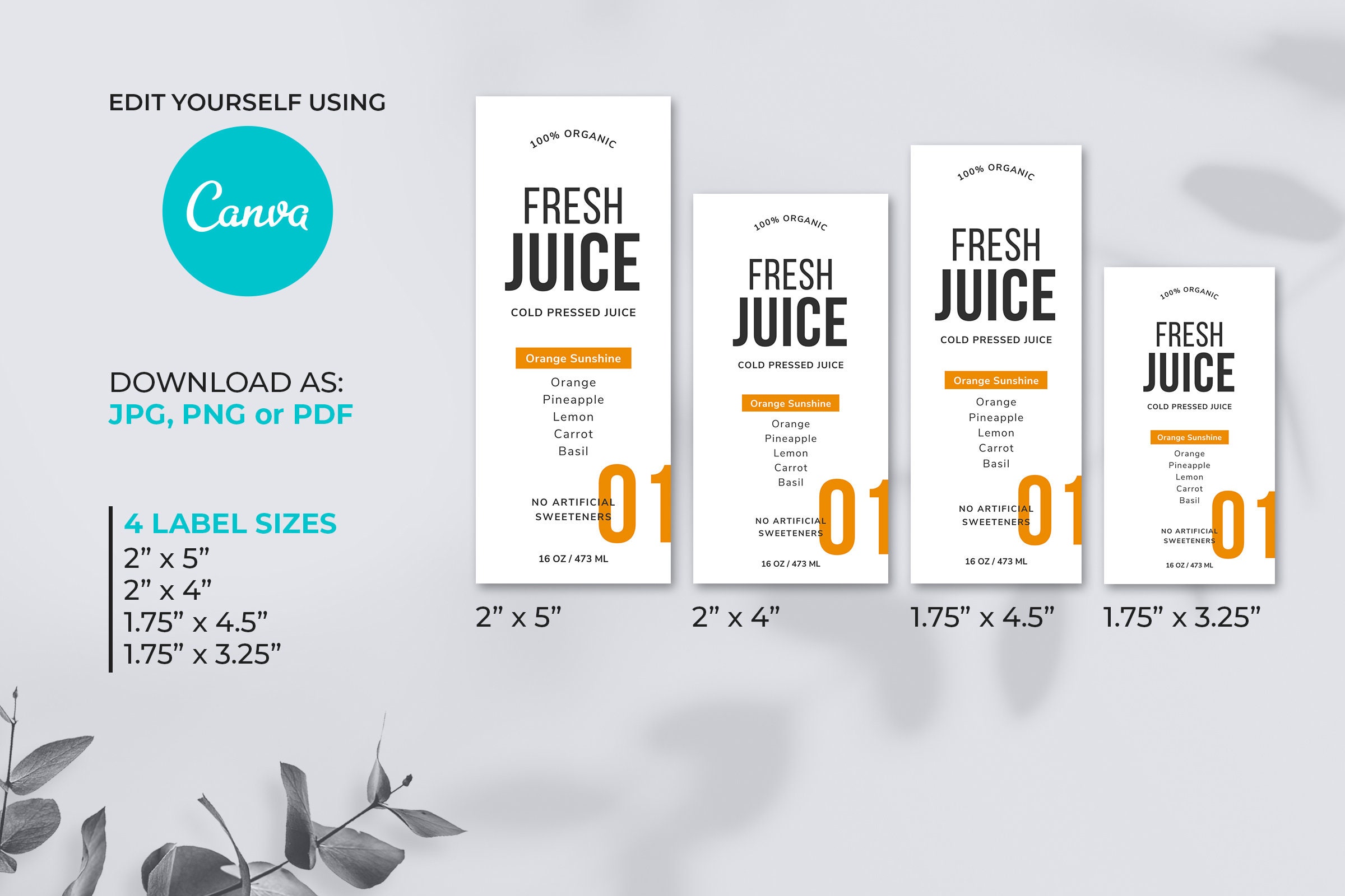 Juice Labels Template, Custom Juice Bottle Label, Canva Raw Juice Label, Juice Labels Stickers