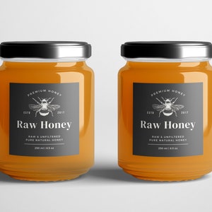 Honey Labels, Honey Jar Labels Template, Round Label Honey, Black Honey Label, Honey Stickers, Honigetiketten, Printable Honey Labels