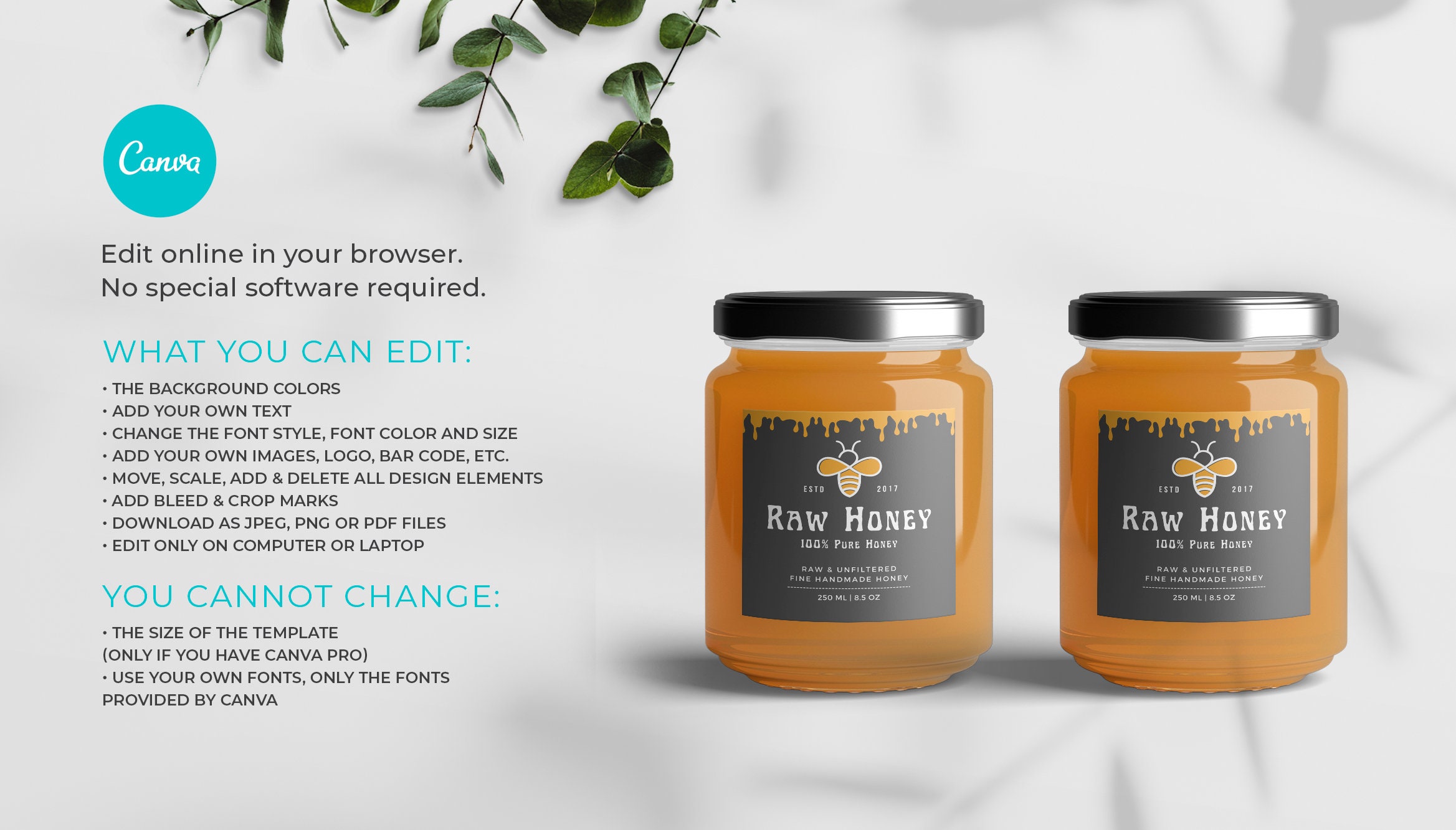 Honey Jar Labels, Homemade Honey Label, Honey Label Sticker, Canva