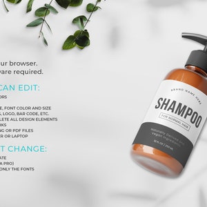 Shampoo Bottle Label Template, Body Wash Labels, Cosmetic Packaging ...