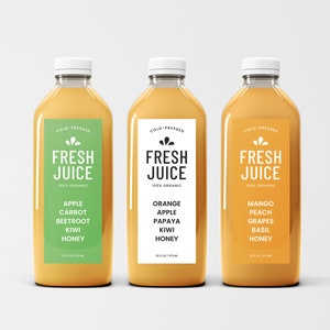 Editable Juice Label Template, Smoothie Label, Canva Printable Custom Label, 8 oz, 12 oz, 16 oz Bottles Product Label, Juice Stickers Design