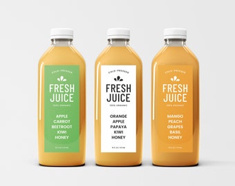 Editable Juice Label Template, Smoothie Label, Canva Printable Custom Label, 8 oz, 12 oz, 16 oz Bottles Product Label, Juice Stickers Design
