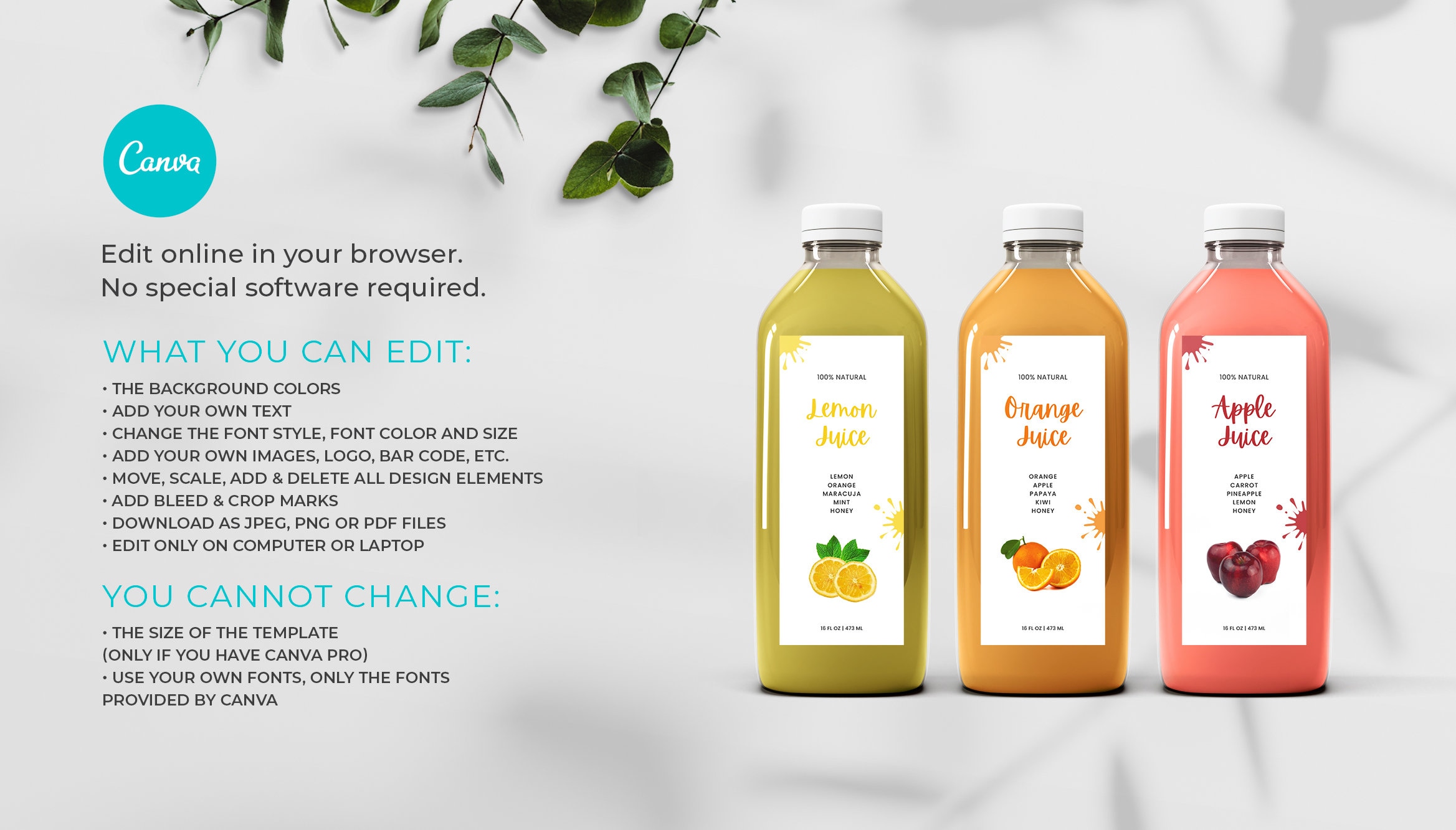 Juice Bottle Label, Custom Juice Labels, Drink Labels, Beverage Labels, Juicing Labels, Juice