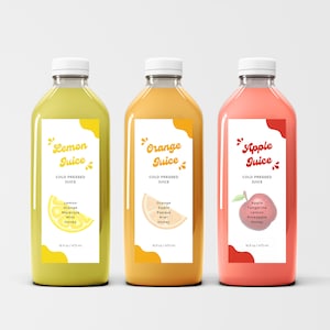 Modèle d&#39;étiquette de bouteille de jus, Étiquettes de jus, Étiquettes de jus personnalisées, Jus fait maison, Étiquettes de jus Canva, Étiquette de jus modifiable, Logo de jus