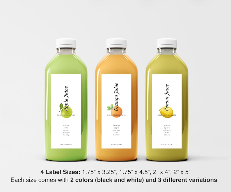 Juice Bottle Labels, Juice Custom Labels, Editable Juice Labels