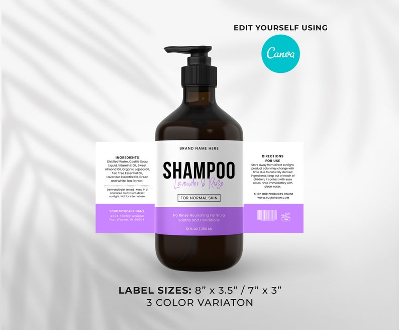 Shampoo Bottle Label Template, Body Wash and Conditioner Labels